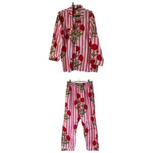 Red Poppy Floral Made in India Screen Printed Pajama Shirt Set Womens Large